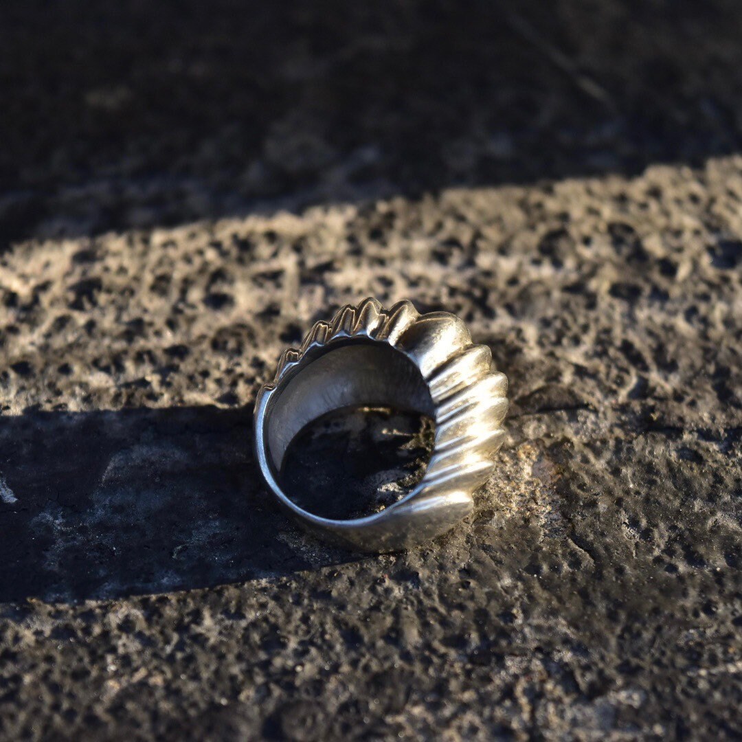 Vintage TAXCO Ribbed Sterling Silver Bombe Ring, Modernist Wavy Scalloped Dome Ring, 925 Mexico, Size 7 1/4 US
