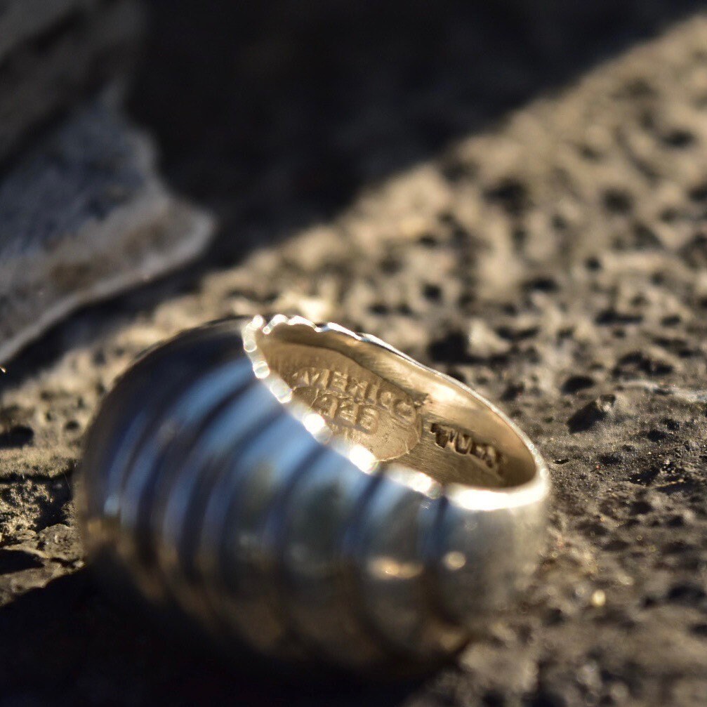 Vintage TAXCO Ribbed Sterling Silver Bombe Ring, Modernist Wavy Scalloped Dome Ring, 925 Mexico, Size 7 1/4 US