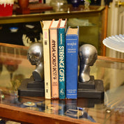 Vintage Art Deco Ladys Bust Bookends After Frankhart Indiana Collectibles, Styled Figural Bookends, Silver & Black, 6 H