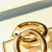 Vintage 14K Gold Oval Hoop Earrings, Polished Gold Tube Hoops, Lightweight, 585 Statement Earrings, 35mm