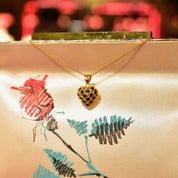 Vintage 18KT Gold Puffed Gemstone Heart Pendant W/ 10K Gold Necklace, Pinky Ruby & Blue Sapphire, Dainty Cable Chain, 18 1/4" L