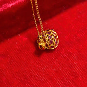 Vintage 18KT Gold Puffed Gemstone Heart Pendant W/ 10K Gold Necklace, Pinky Ruby & Blue Sapphire, Dainty Cable Chain, 18 1/4" L