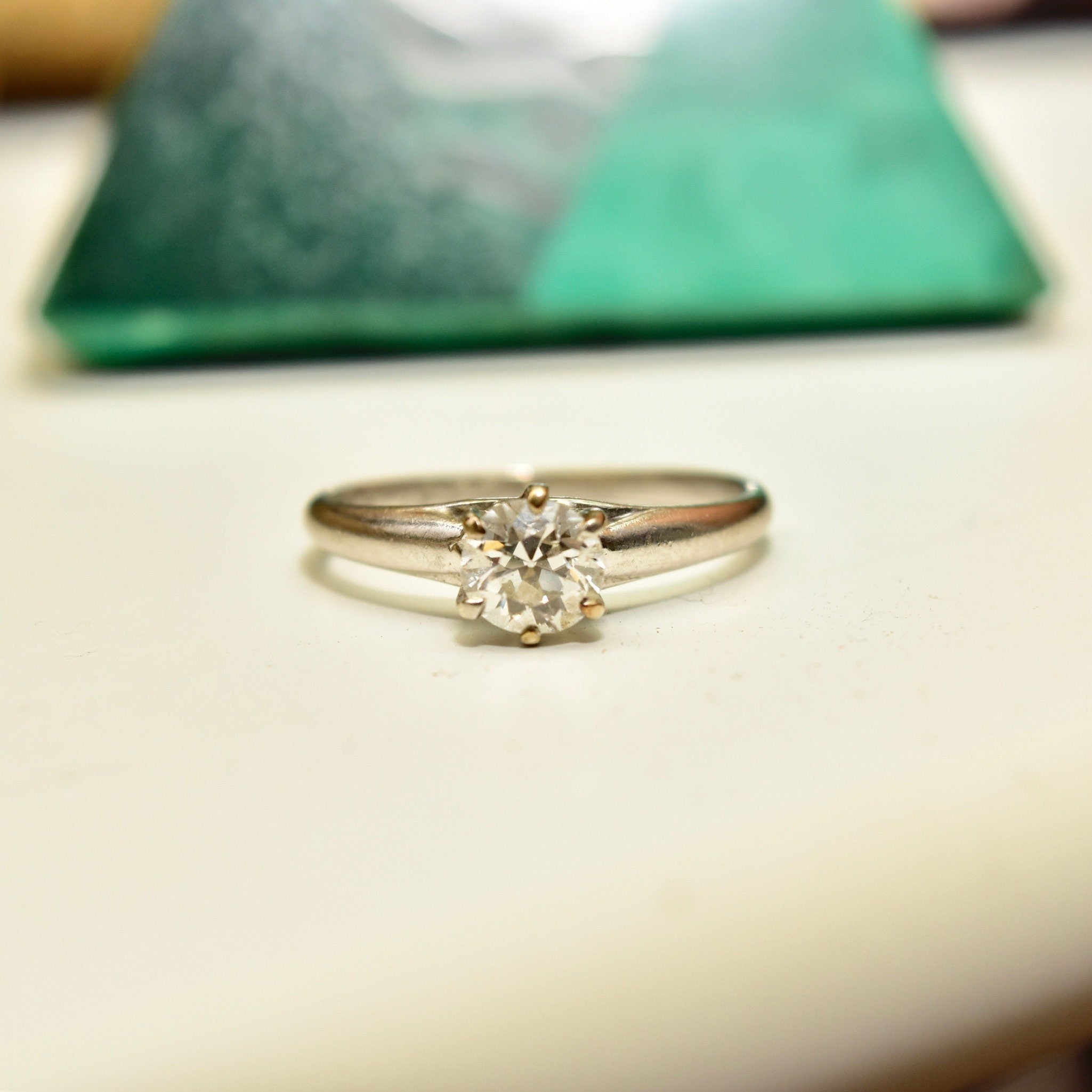 18K White Gold Brilliant Diamond Solitaire Ring, .66 CT Prong Set Diamond Engagement Ring, Size 6 1/2 US