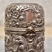 Antique Wilcox Company Repousse Perfume Bottle Holder #3385, Quadruple Silver Plated, Art Nouveau Floral/Scroll Designs, 4 1/4"