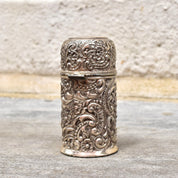 Antique Wilcox Company Repousse Perfume Bottle Holder #3385, Quadruple Silver Plated, Art Nouveau Floral/Scroll Designs, 4 1/4"