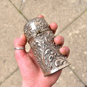 Antique Wilcox Company Repousse Perfume Bottle Holder #3385, Quadruple Silver Plated, Art Nouveau Floral/Scroll Designs, 4 1/4"