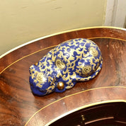 Vintage Japanese Kutani Moriage Porcelain Ceramic Sleeping Cat Figurine, Glazed Ceramic Cat Sculpture, 8.5"
