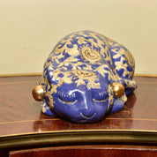 Vintage Japanese Kutani Moriage Porcelain Ceramic Sleeping Cat Figurine, Glazed Ceramic Cat Sculpture, 8.5"