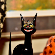 Vintage Black Glass Cat Figurine, Flame-Worked Cat Sculpture, Pulled Glass Figurine, Eccentric Home Decor, Eclectic Cat Figurine, 5.125"