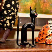 Vintage Black Glass Cat Figurine, Flame-Worked Cat Sculpture, Pulled Glass Figurine, Eccentric Home Decor, Eclectic Cat Figurine, 5.125"