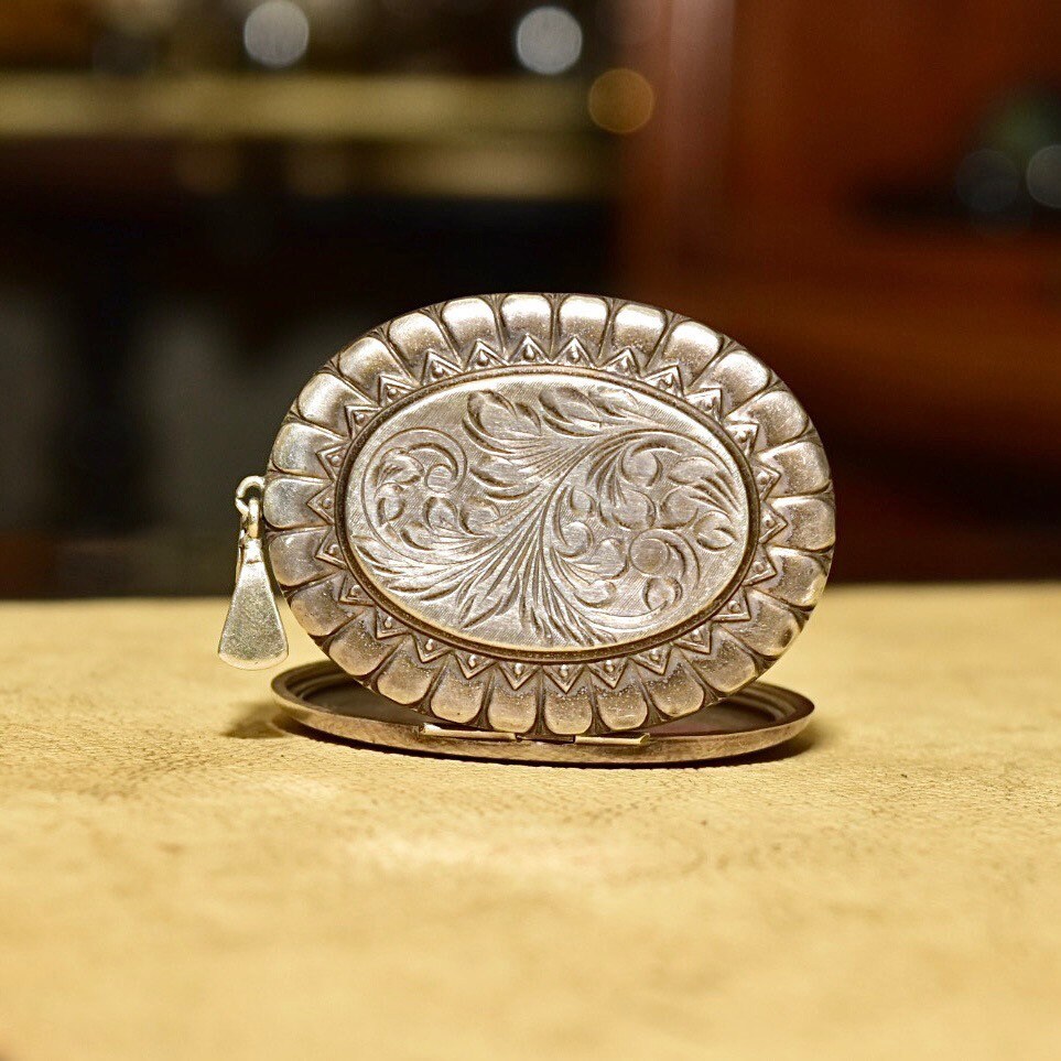 Vintage 1977 English Hallmarked Engraved Sterling Silver Locket Pendant, Joseph Smith and Sons, Art Nouveau Revival, 2 7/8" L