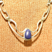 Vintage Signed TAXCO Modernist Sterling Silver Sodalite Chevron Pendant Necklace, Geometric Silver Cutout Links, RJC TR-26 Mexico, 22" L