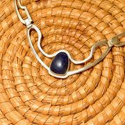 Vintage Signed TAXCO Modernist Sterling Silver Sodalite Chevron Pendant Necklace, Geometric Silver Cutout Links, RJC TR-26 Mexico, 22" L