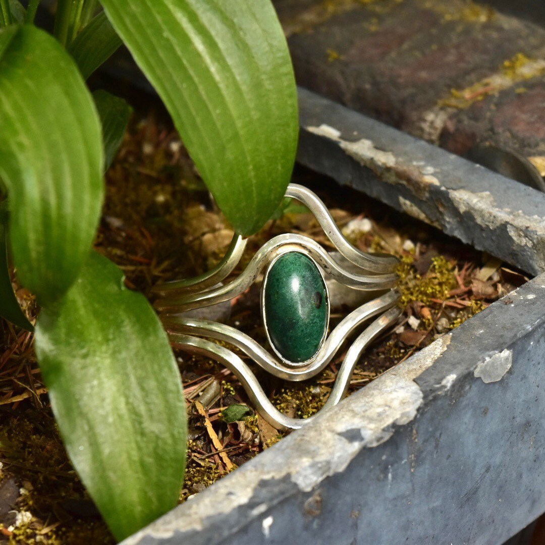 Vintage Modernist Sterling Silver Turquoise Cuff Bracelet, Adjustable, Natural Turquoise Cabochon, 925 Jewelry,