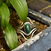 Vintage Modernist Sterling Silver Turquoise Cuff Bracelet, Adjustable, Natural Turquoise Cabochon, 925 Jewelry,