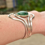 Vintage Modernist Sterling Silver Turquoise Cuff Bracelet, Adjustable, Natural Turquoise Cabochon, 925 Jewelry,