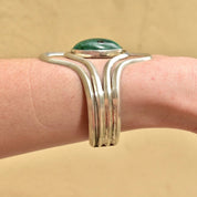 Vintage Modernist Sterling Silver Turquoise Cuff Bracelet, Adjustable, Natural Turquoise Cabochon, 925 Jewelry,