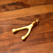 Vintage 18K Gold Wishbone Charm Pendant, Yellow Gold Cap & Bail, Epoxy Cast Bird Wishbone, Occultist Jewelry, 2 1/4" L