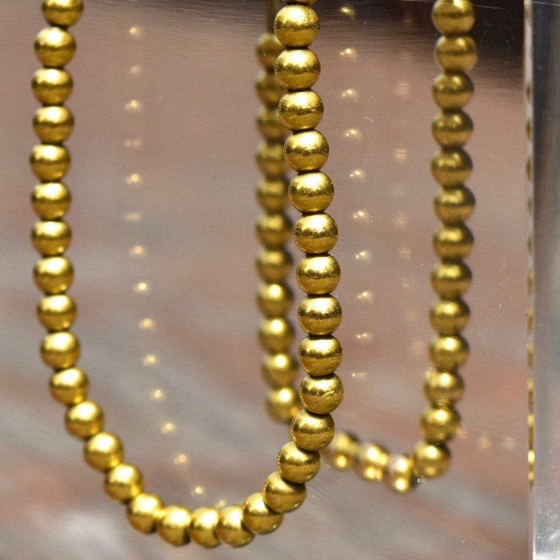 Vintage 14K Yellow Gold Beaded Choker Necklace, 4.25mm Gold Beads Strung On Foxtail Chain, Stacking Necklace, 585 Jewelry, 14" L