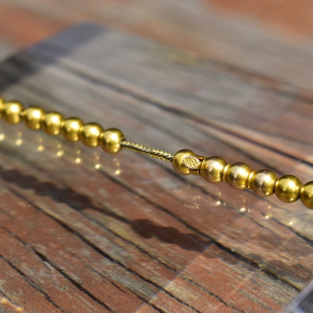 Vintage 14K Yellow Gold Beaded Choker Necklace, 4.25mm Gold Beads Strung On Foxtail Chain, Stacking Necklace, 585 Jewelry, 14" L