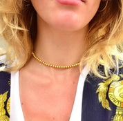 Vintage 14K Yellow Gold Beaded Choker Necklace, 4.25mm Gold Beads Strung On Foxtail Chain, Stacking Necklace, 585 Jewelry, 14" L