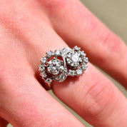 Dazzling 14K White Gold Double Bypass Diamond Cluster Ring, .92 TCW, Harold Freeman EREV, Size 7 US