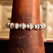 Vintage Lisa Jenks Sterling Silver Link Bracelet, Chunky Heavy Articulated Link Bracelet, Engraved Bead Design, Toggle Clasp, 7 1/2 L