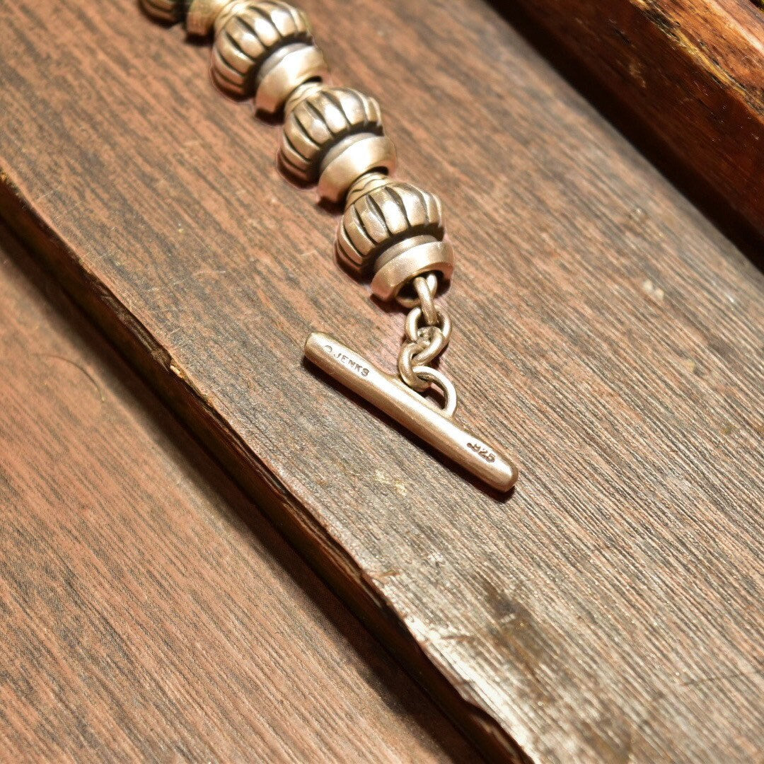 Vintage Lisa Jenks Sterling Silver Link Bracelet, Chunky Heavy Articulated Link Bracelet, Engraved Bead Design, Toggle Clasp, 7 1/2 L