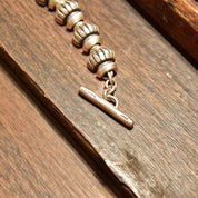 Vintage Lisa Jenks Sterling Silver Link Bracelet, Chunky Heavy Articulated Link Bracelet, Engraved Bead Design, Toggle Clasp, 7 1/2 L
