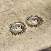 Vintage Two-Tone Sterling Silver Sun God Clip On Earrings, Gold Sun Face With Silver Rays, Mexico 925, Celestial Jewelry, 1 1/8