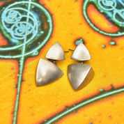 Vintage Modernist Sterling Silver Geometric Pierced Dangle Earrings, Rounded Triangular Prisms, Brushed Silver Finish, 1 1/2" L