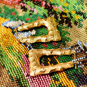 14K Rectangle Hoops W/ Textured Pattern Design, Thick Gold Hoops, Stylish Earrings, 1 3/8 L