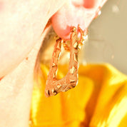 14K Rectangle Hoops W/ Textured Pattern Design, Thick Gold Hoops, Stylish Earrings, 1 3/8 L