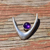 Vintage 1960's Danish Modernist Sterling Silver Amethyst Brooch Pin, Arne Johansen 925 Denmark, Iconic Boomerang Design, 1 1/2