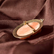 Antique 10K Gold Pink Coral Cameo Brooch/Pendant, High Relief Carved Lady's Portrait, Engraved Yellow Gold Setting, 1 3/4" L