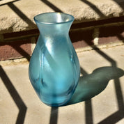 Vintage Signed Herb A. Thomas Iridescent Blue Art Glass Vase, Hand Blown Glass Vase, 8" H