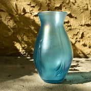 Vintage Signed Herb A. Thomas Iridescent Blue Art Glass Vase, Hand Blown Glass Vase, 8" H