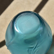 Vintage Signed Herb A. Thomas Iridescent Blue Art Glass Vase, Hand Blown Glass Vase, 8" H