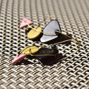 Vintage Abstract Modernist Gold Toned Wire Dangle Earrings, Geometric Shape Earrings, Pastel Retro Earrings, Gold Contemporary Earrings
