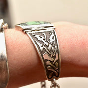 Vintage Celtic Sterling Silver Turquoise Panel Bracelet, Natural Bisbee Turquoise, 925 Jewelry, Celtic Jewelry, Celtic Panel Bracelet