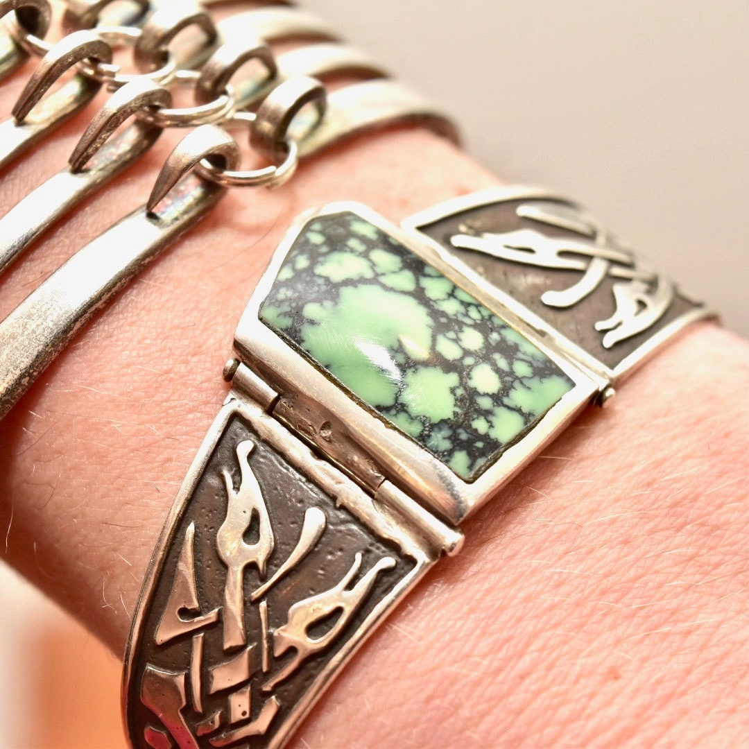 Vintage Celtic Sterling Silver Turquoise Panel Bracelet, Natural Bisbee Turquoise, 925 Jewelry, Celtic Jewelry, Celtic Panel Bracelet