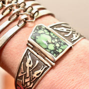 Vintage Celtic Sterling Silver Turquoise Panel Bracelet, Natural Bisbee Turquoise, 925 Jewelry, Celtic Jewelry, Celtic Panel Bracelet