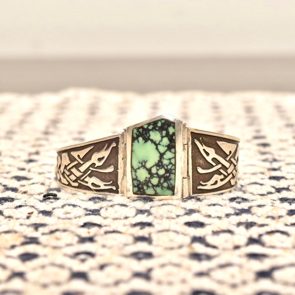 Vintage Celtic Sterling Silver Turquoise Panel Bracelet, Natural Bisbee Turquoise, 925 Jewelry, Celtic Jewelry, Celtic Panel Bracelet