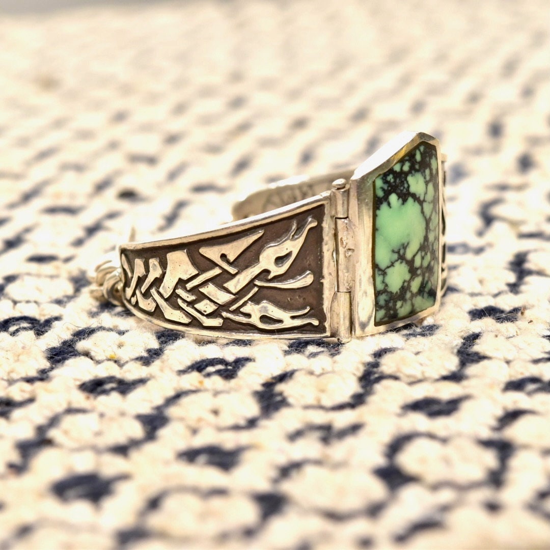 Vintage Celtic Sterling Silver Turquoise Panel Bracelet, Natural Bisbee Turquoise, 925 Jewelry, Celtic Jewelry, Celtic Panel Bracelet