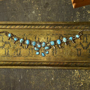 Vintage Navajo Squash Blossom Necklace, Natural Blue Turquoise & Coin Silver, Native American Old Pawn Jewelry, 29" L