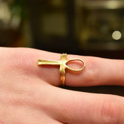 Vintage 14K Gold Ankh Ring, Egyptian Symbol Of Life, Solid Yellow Gold Ankh Ring, 585 Unisex Jewelry, Size 5 US