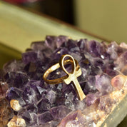 Vintage 14K Gold Ankh Ring, Egyptian Symbol Of Life, Solid Yellow Gold Ankh Ring, 585 Unisex Jewelry, Size 5 US