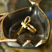 Vintage 14K Gold Ankh Ring, Egyptian Symbol Of Life, Solid Yellow Gold Ankh Ring, 585 Unisex Jewelry, Size 5 US