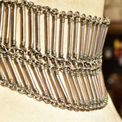 Vintage TAXCO Bohemian Sterling Silver Bib Necklace, Ethnic Jewelry, Solid Silver Statement Necklace, Tube Links, 925 Mexico, 15 1/2" L