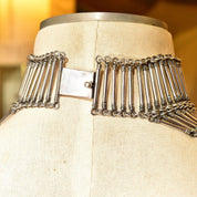 Vintage TAXCO Bohemian Sterling Silver Bib Necklace, Ethnic Jewelry, Solid Silver Statement Necklace, Tube Links, 925 Mexico, 15 1/2" L